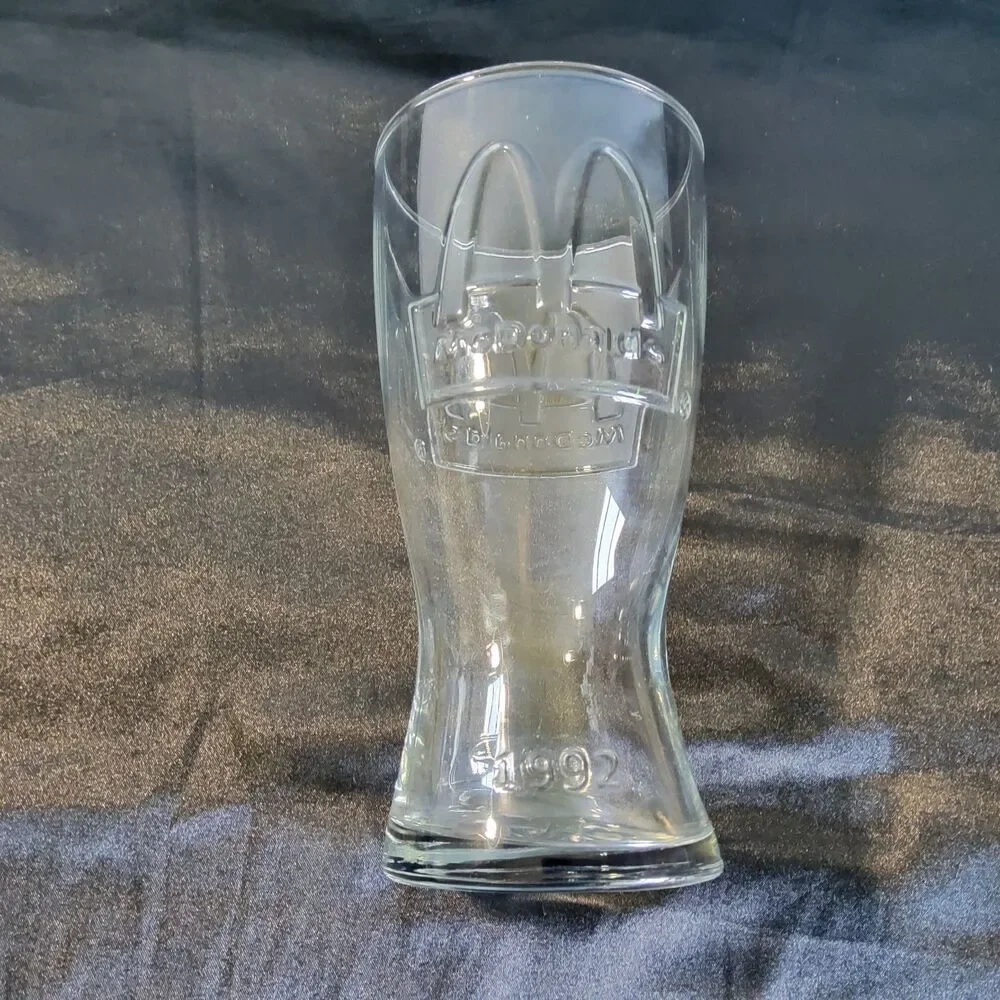 Vintage 1992 Clear Embossed McDonalds Drinking Glass Cup Collectors Glassware